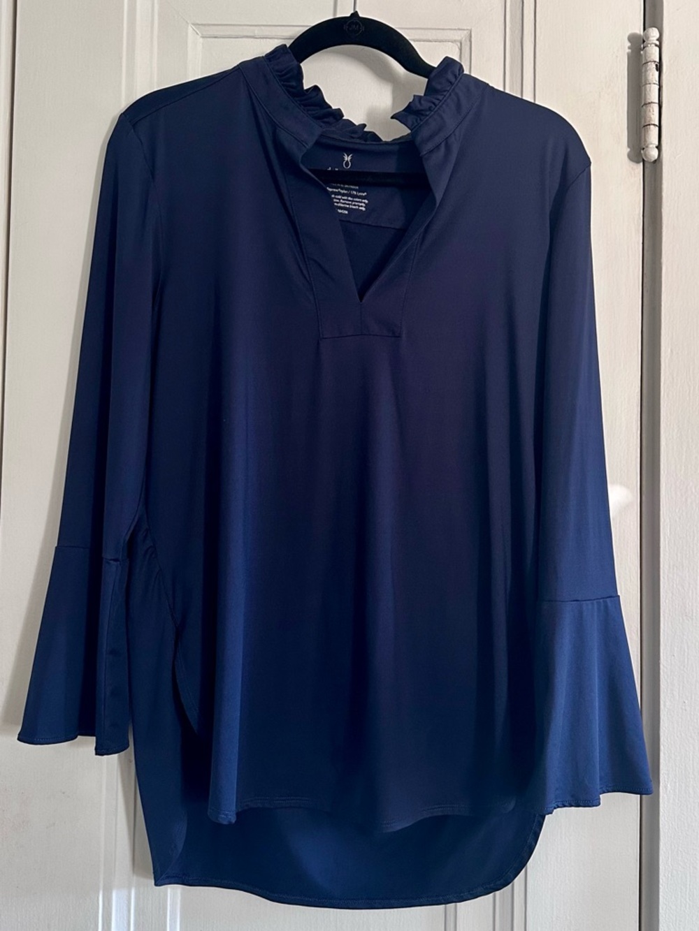 Dudley Stevens India Bell Sleeve Navy Blue Tunic Top Size L